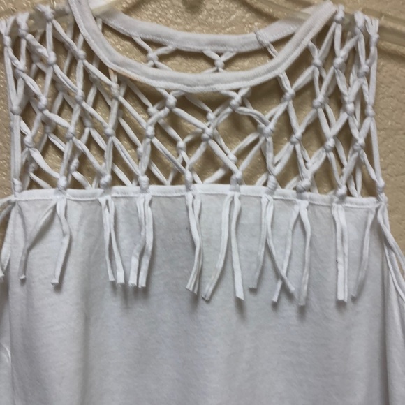 Chaser Tops - White Open Fringe Neckline Top